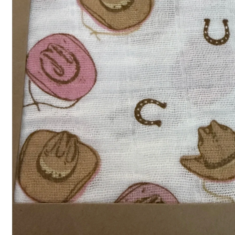 Mud Pie Pink Cowgirl Cowboy Hat Muslin Swaddle‎ Blanket Western Rodeo NIB